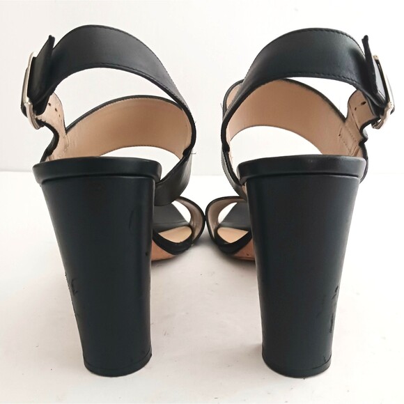 Manolo Blahnik Khan Blk Calfskin Leather Slingback Heeled Sandal EU 37.5 US 7.5 - Picture 8 of 13